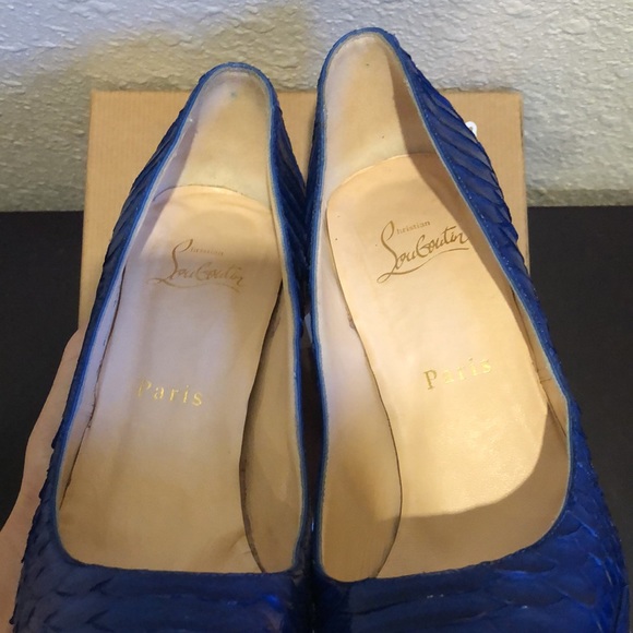 Christian Louboutin Bianca 140 Python 🐍 Snakeskin Neptune Blue Pumps 37.5 - Picture 5 of 11